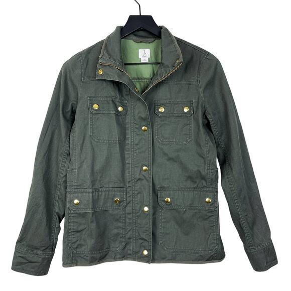 J.Crew Factory XS Resin Coated Twill Utility Jacket Cotton Green - Picture 1 of 11